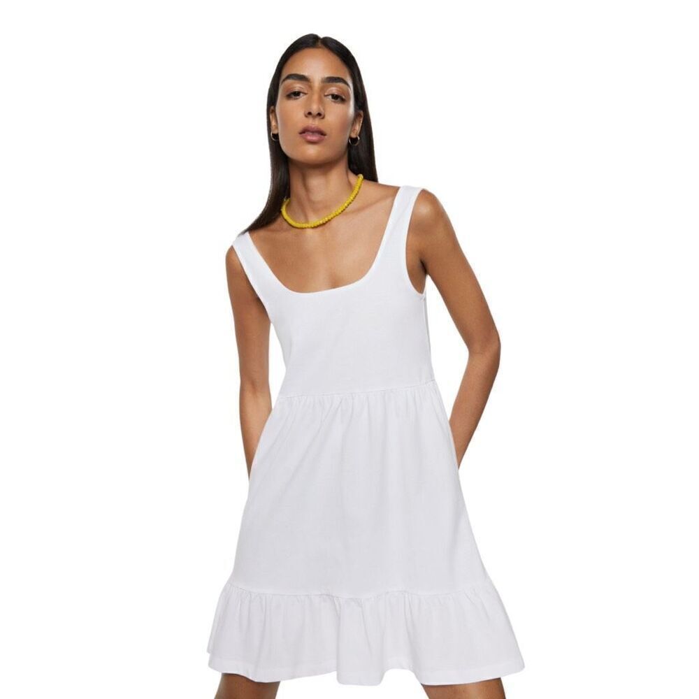 MNG Mango Frill Cotton Dress 4 Small NWT White Sleeveless Tiered Ruffle Mini